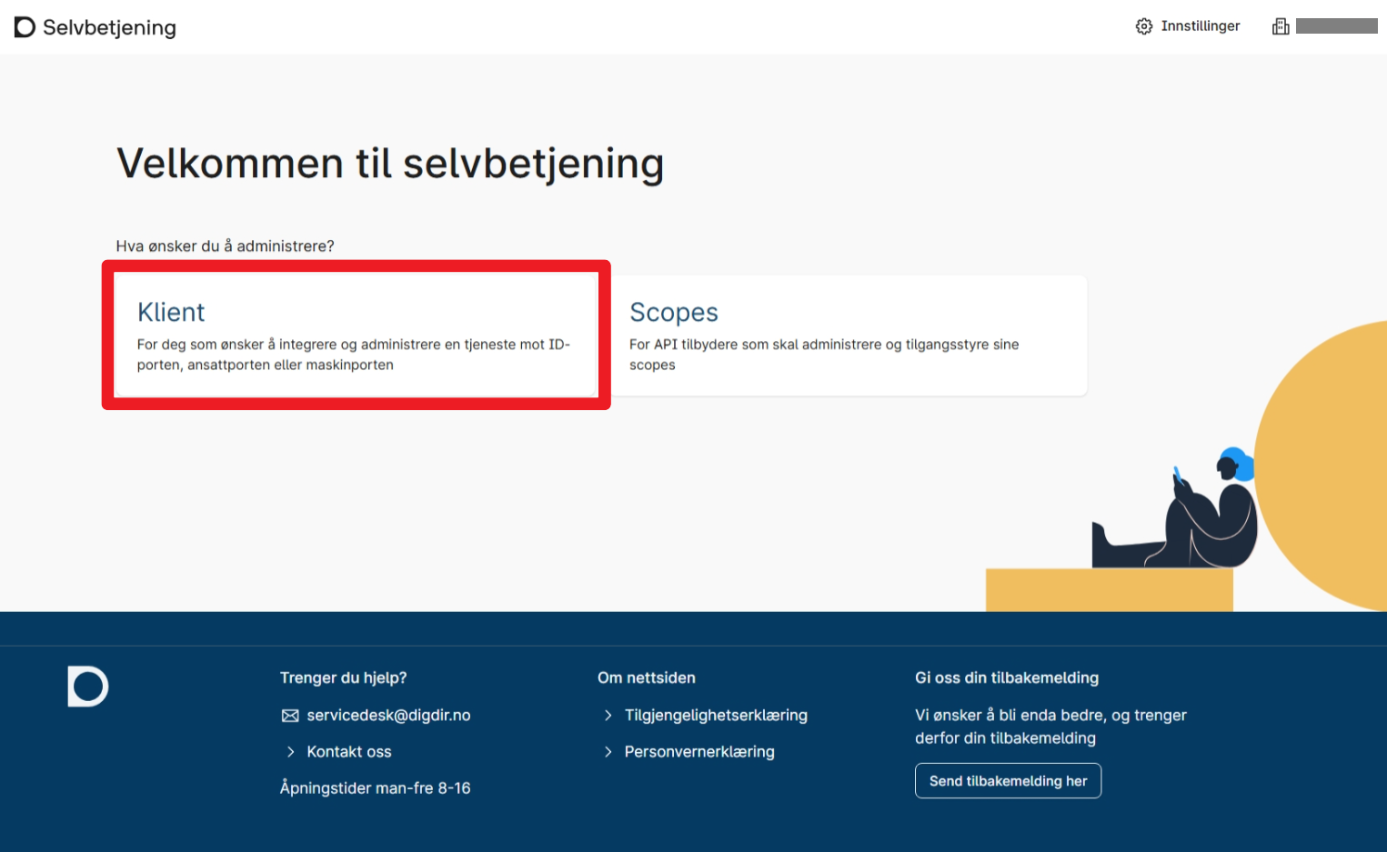 Velg klient