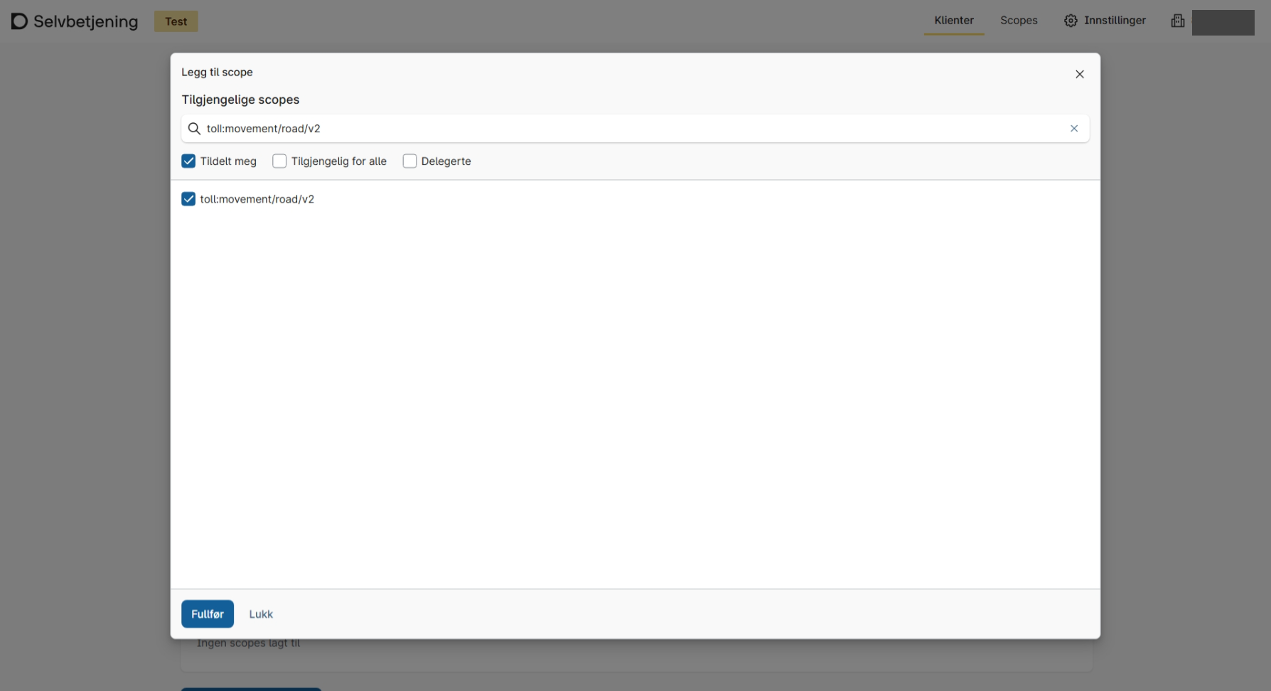Velg scopene du trenger